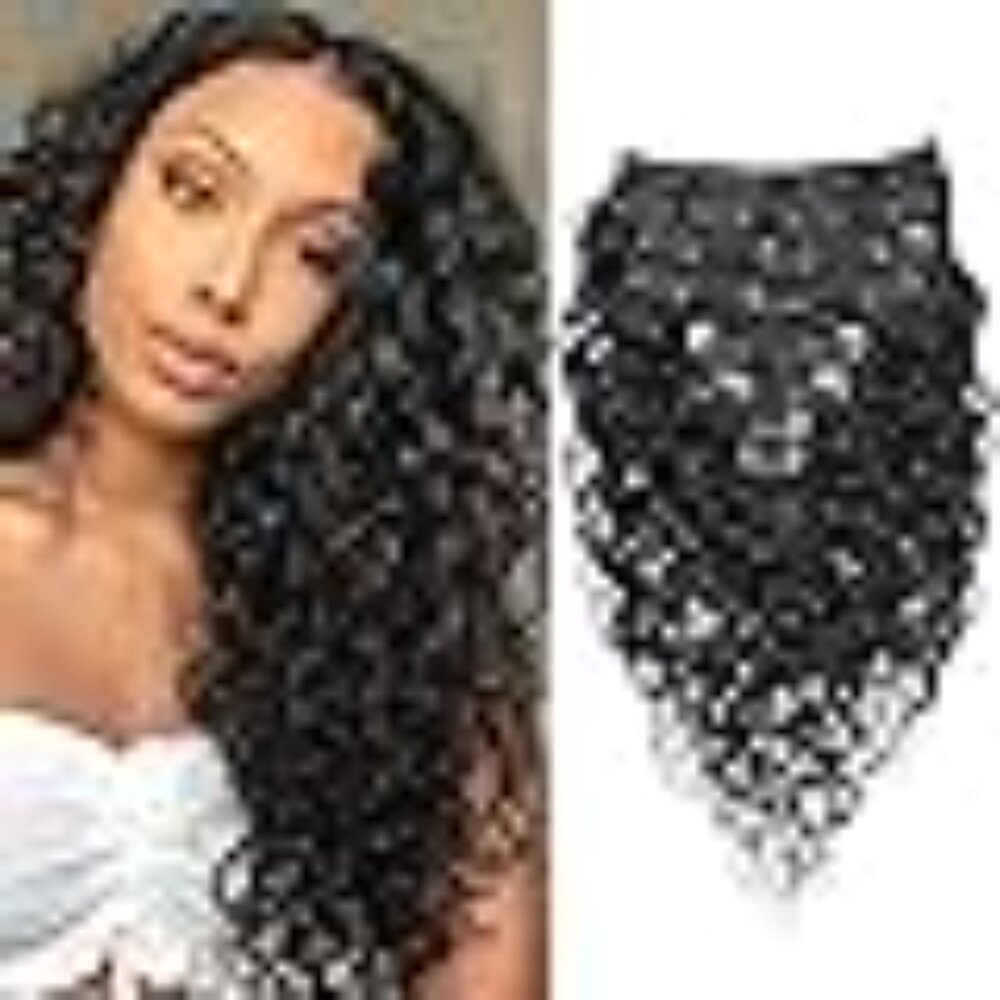22" 120g Brazilian Remy Human Hair 8pc 20 Clips - Black - Saisifen Extensions